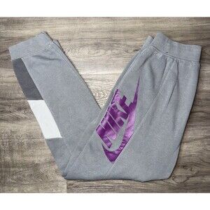 Nike Sweatpants Youth L Large Gray Standard Fit Gym Running 56323 Purple Logo